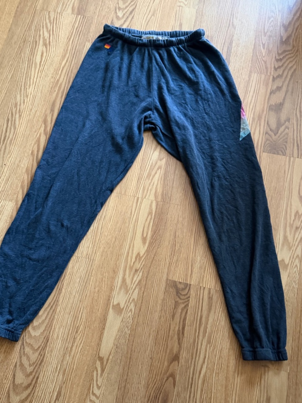 Aviator Nation Women’s Dark Gray Sweatpants with colorful lightning bolt